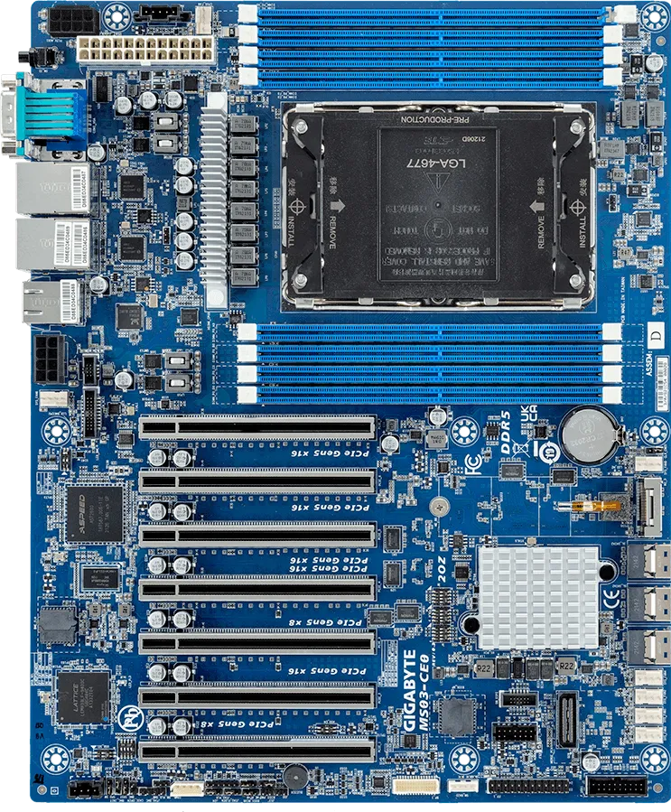 CS Launch Discount Combo - Gigabyte MS03-CE0 LGA-4677 Intel Xeon Platinum 8490H 1.6-3.5ghz 60C/120T + 4x SK hynix 16GB 1RX8 PC5-4800B-RD0-1010-NT 64GB DDR5 ECC RDIMM