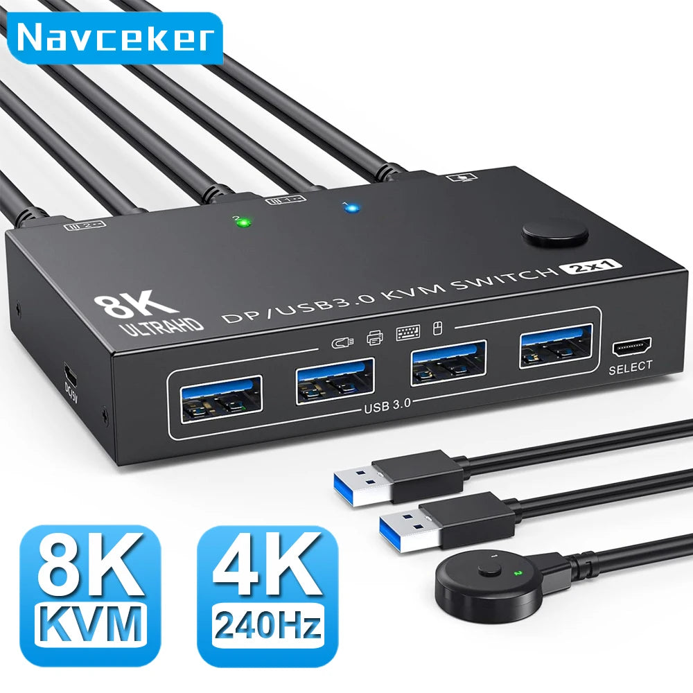 Navceker 4K 240Hz DP 2.1 KVM Switch